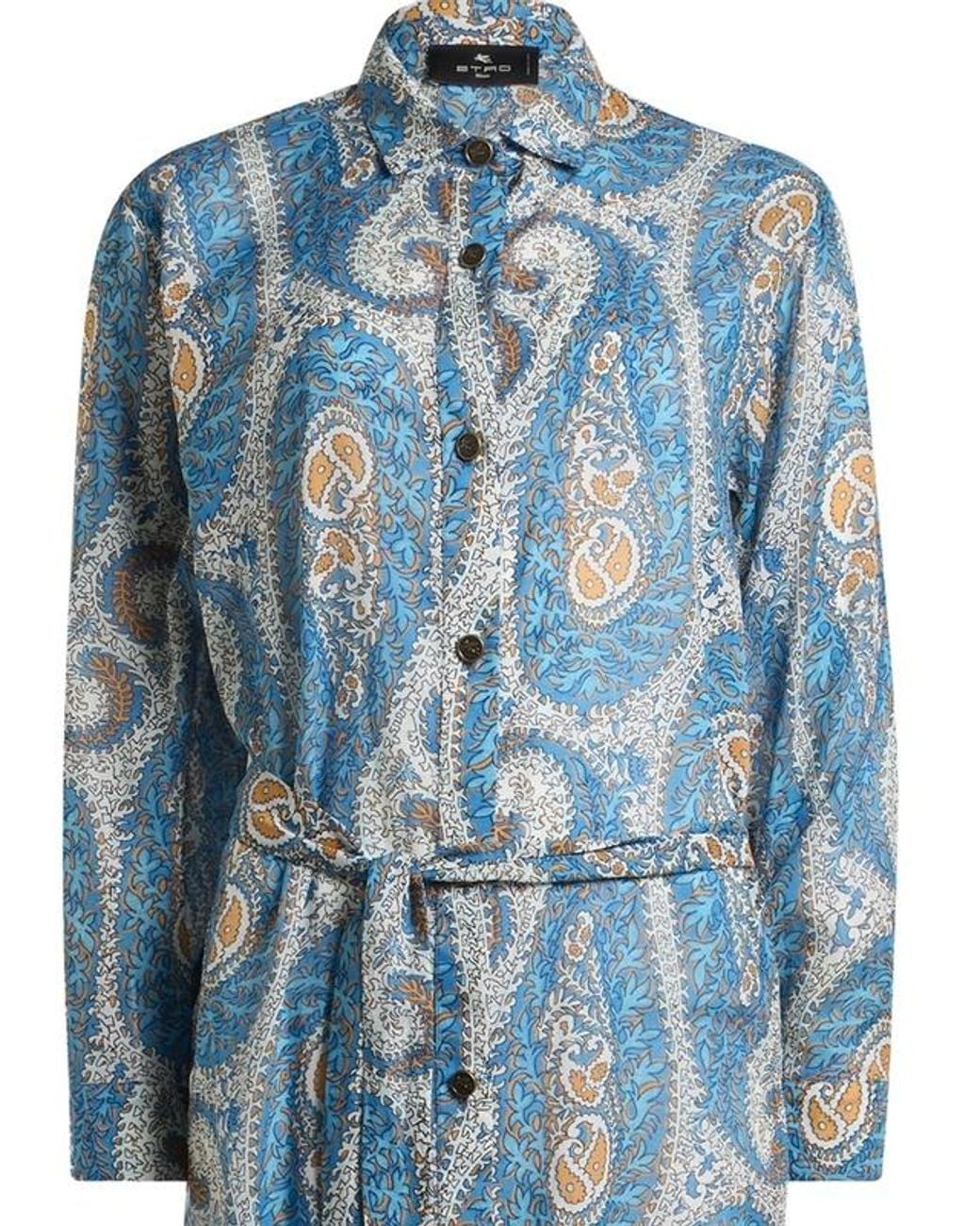 Etro Blue Paisley-Print Midi Shirt Dress