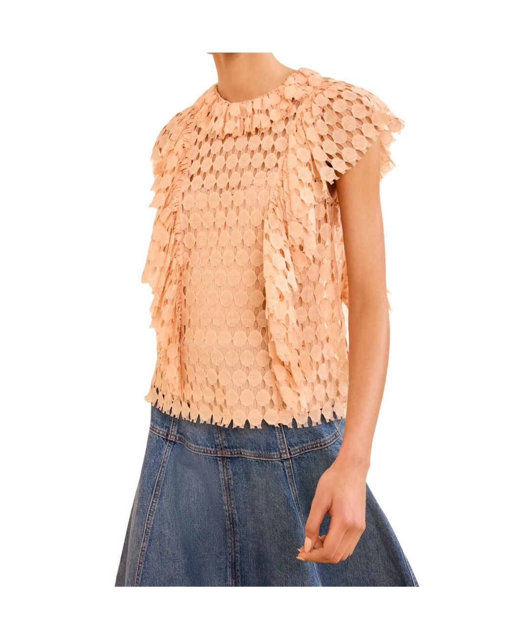 Ulla Johnson Blue Lace Ruffled Top