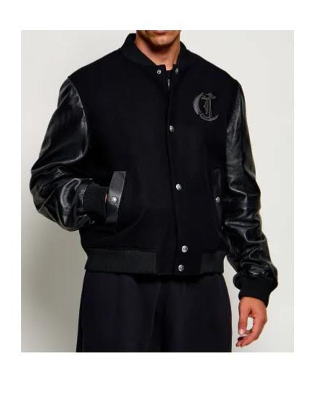 Just Cavalli Black Logo Varsity Jacket for men