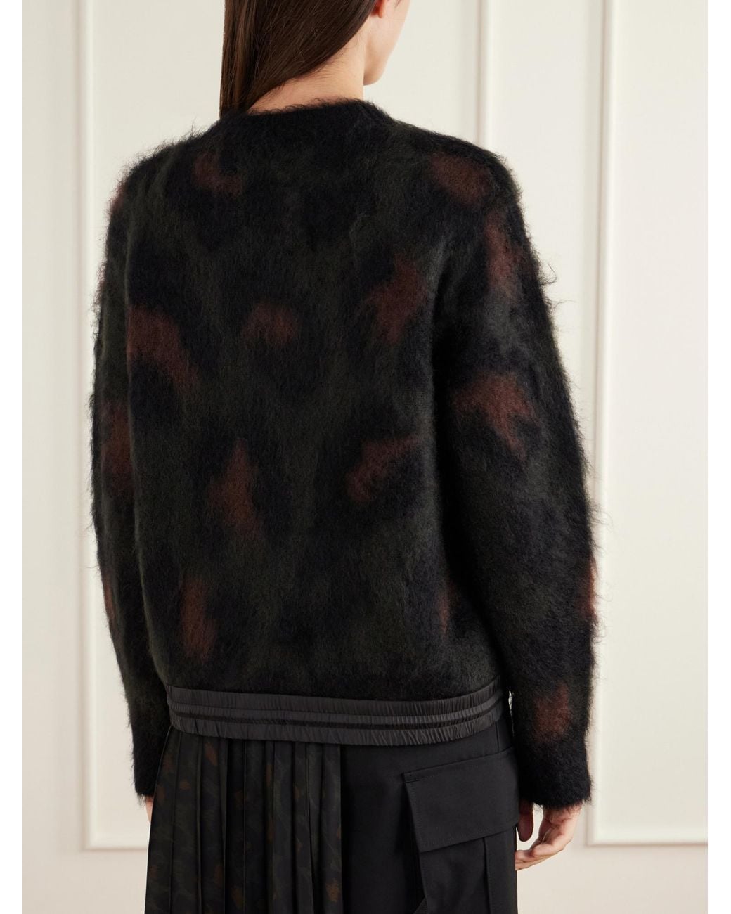Sacai Black Leopard-Print Mohair-Blend Sweater