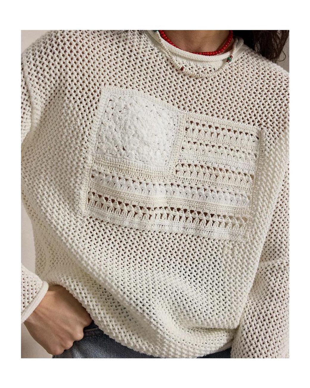 Polo Ralph Lauren White Flag Intarsia Knitted Sweater