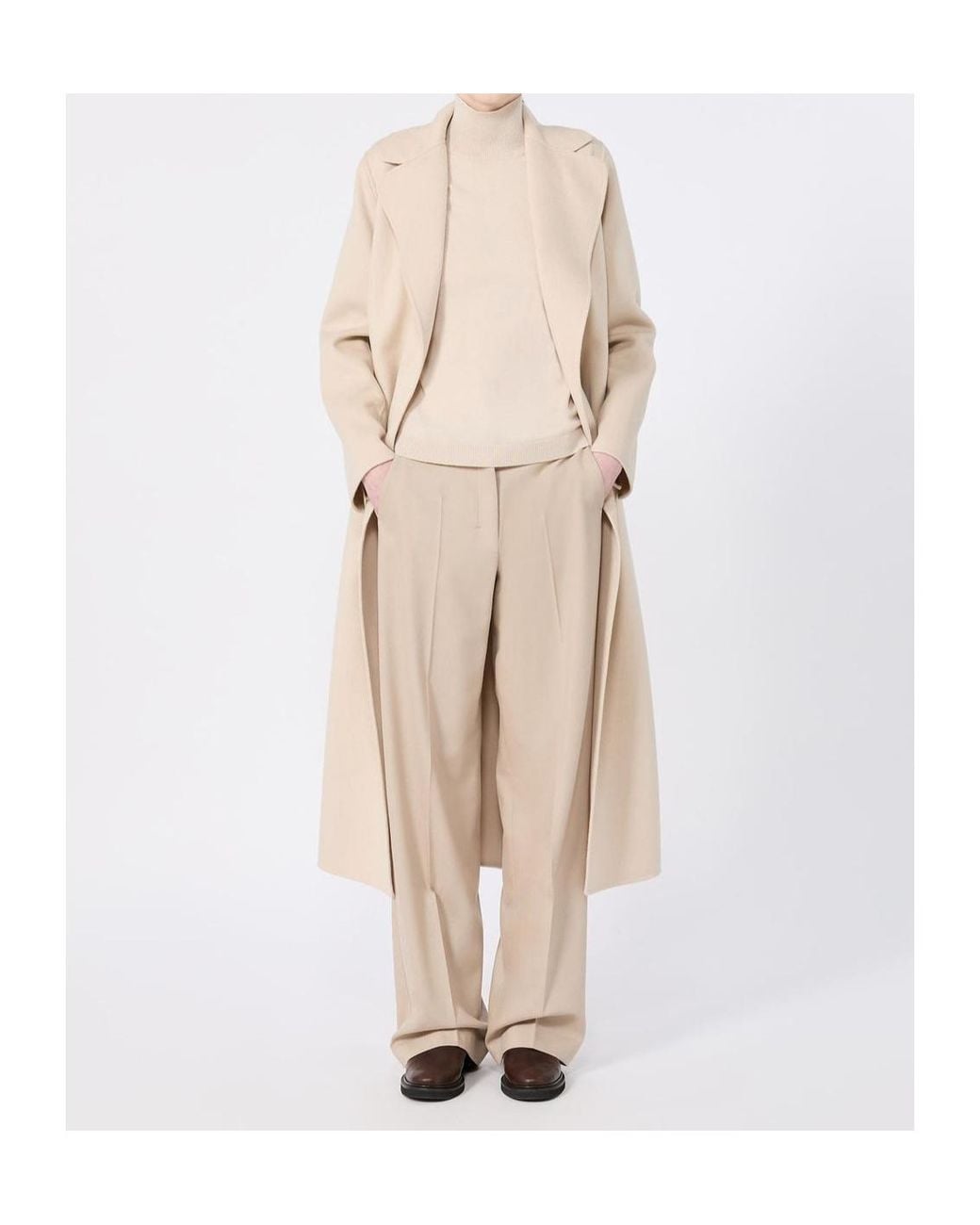 Max Mara Natural Virgin Wool Wrap Coat