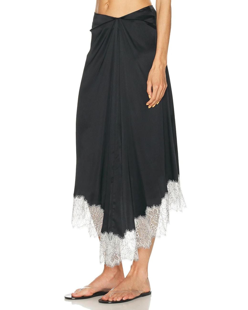 Staud Black Lace-Trimmed Midi Skirt
