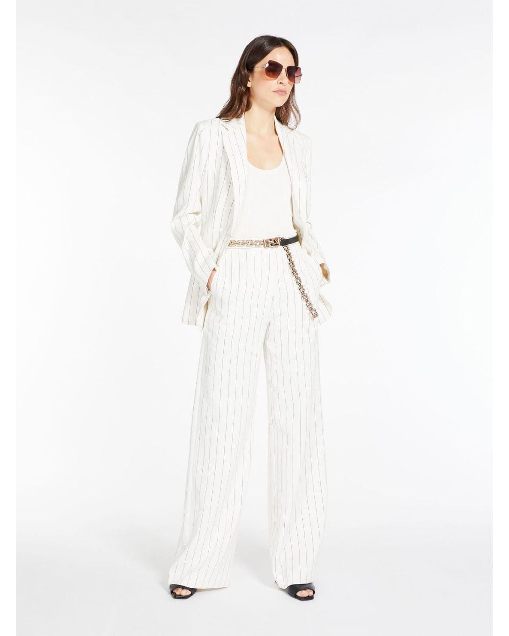 Max Mara White Stripe-Pattern Blazer