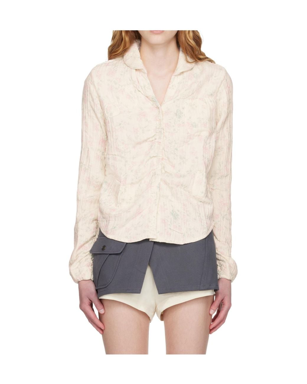 OPEN YY White Floral Pattern Shirt