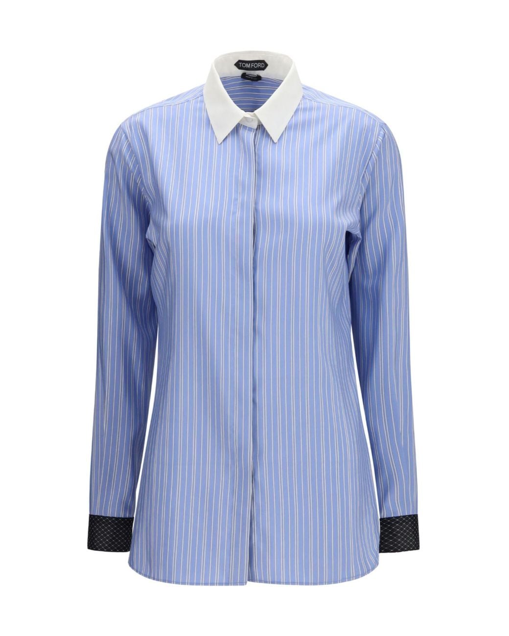 Tom Ford Blue Striped Silk Shirt With Contrast Details
