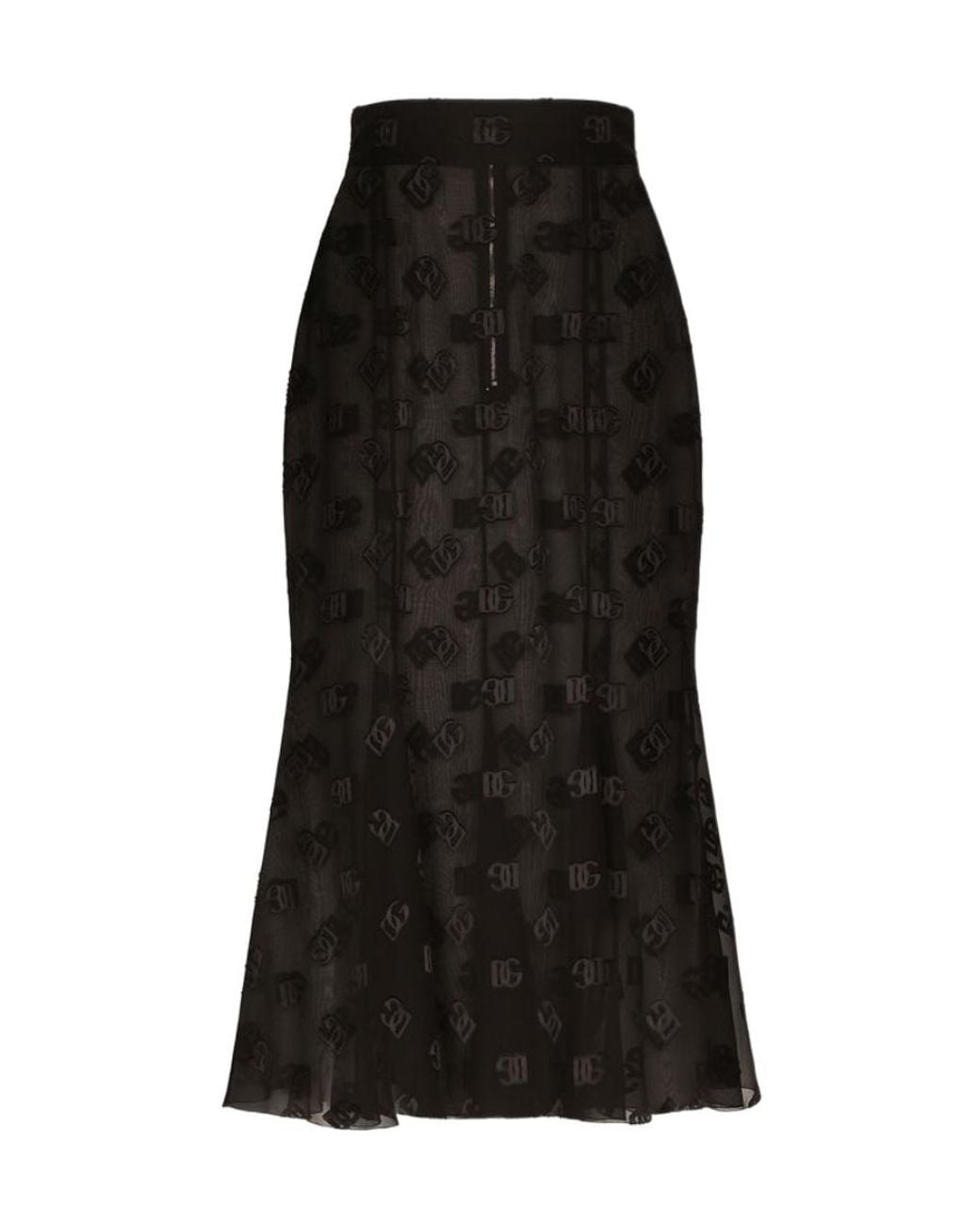 Dolce & Gabbana Black All-Over Dg Logo High Waist Godet Skirt