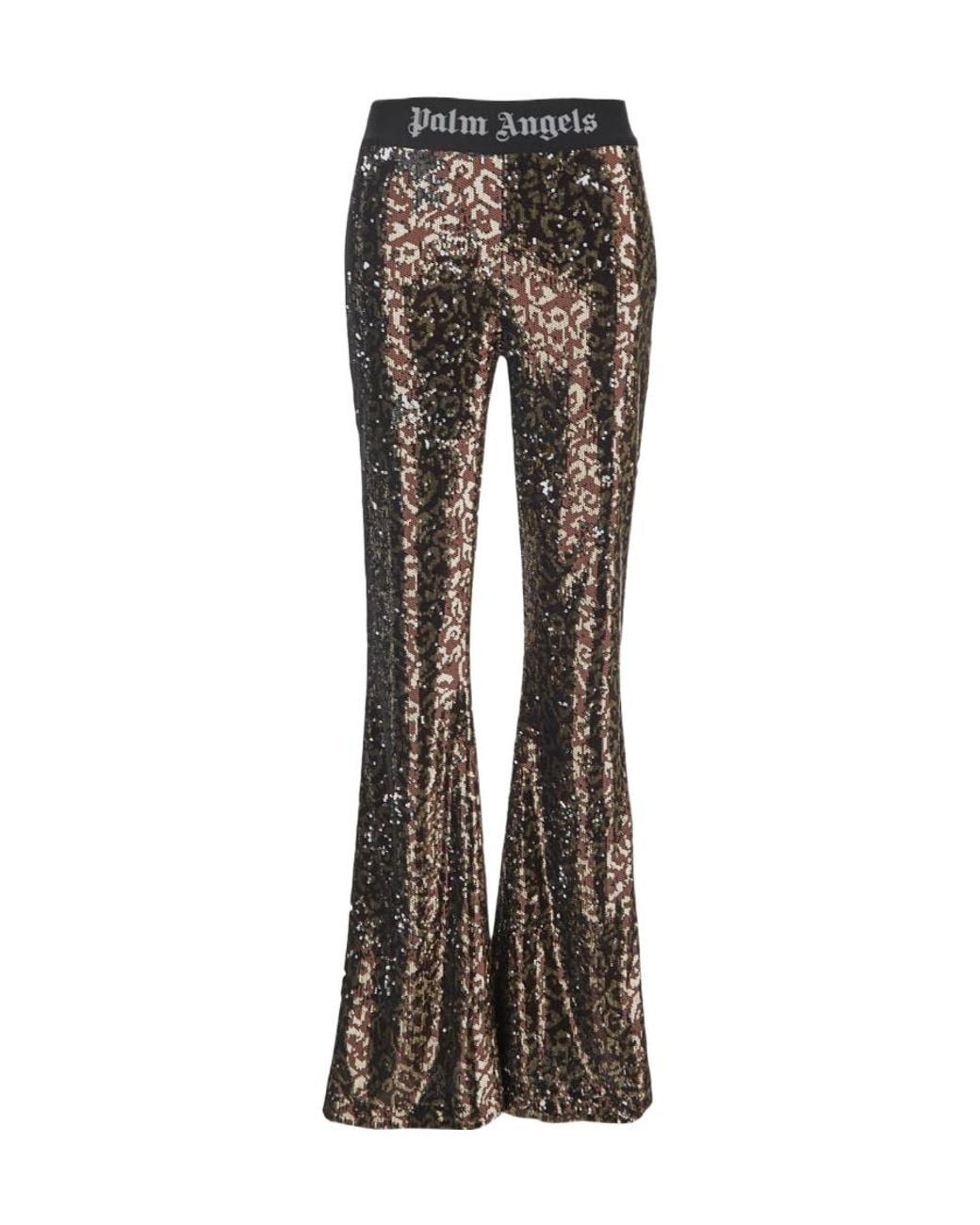 Palm Angels Gray Sequin Embellished Flared Pants