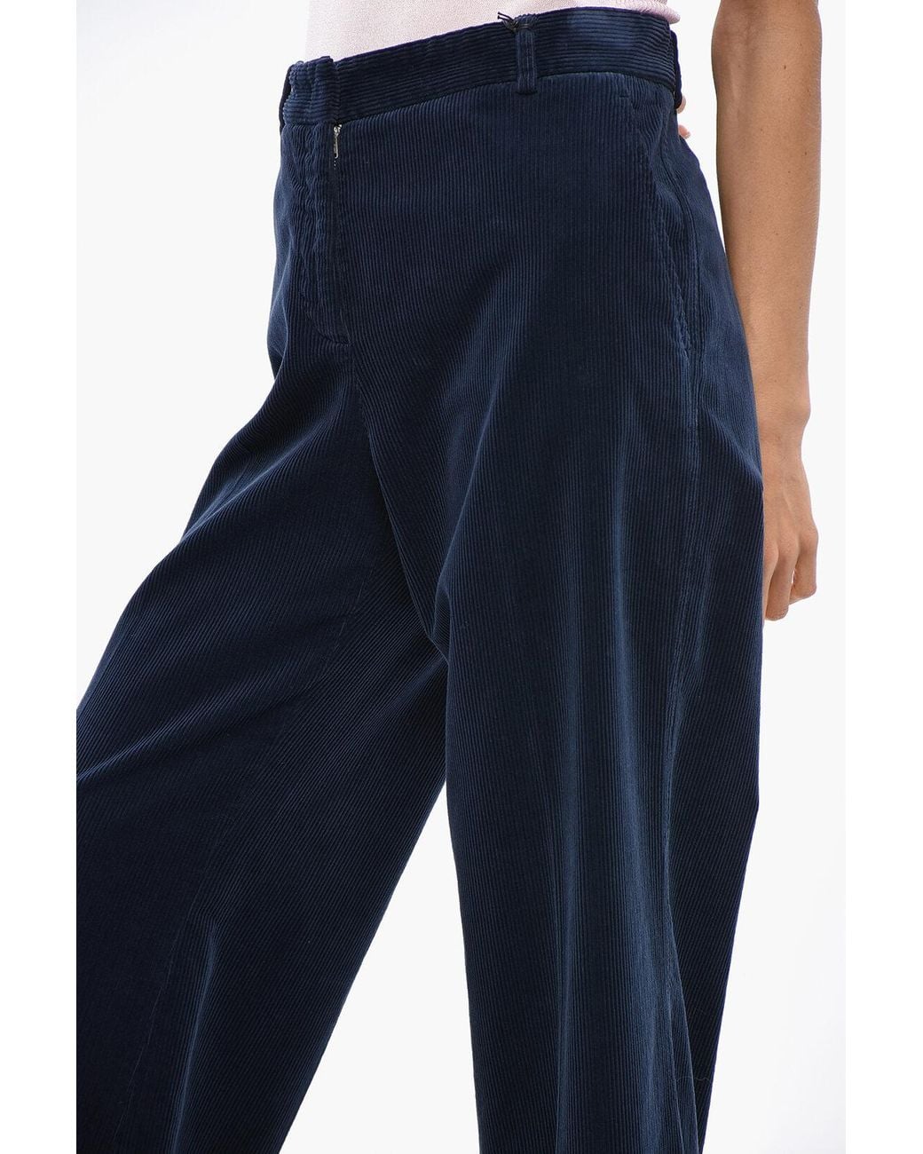 Ql2 Blue Melody Ribbed-Velour Wide-Leg Trousers