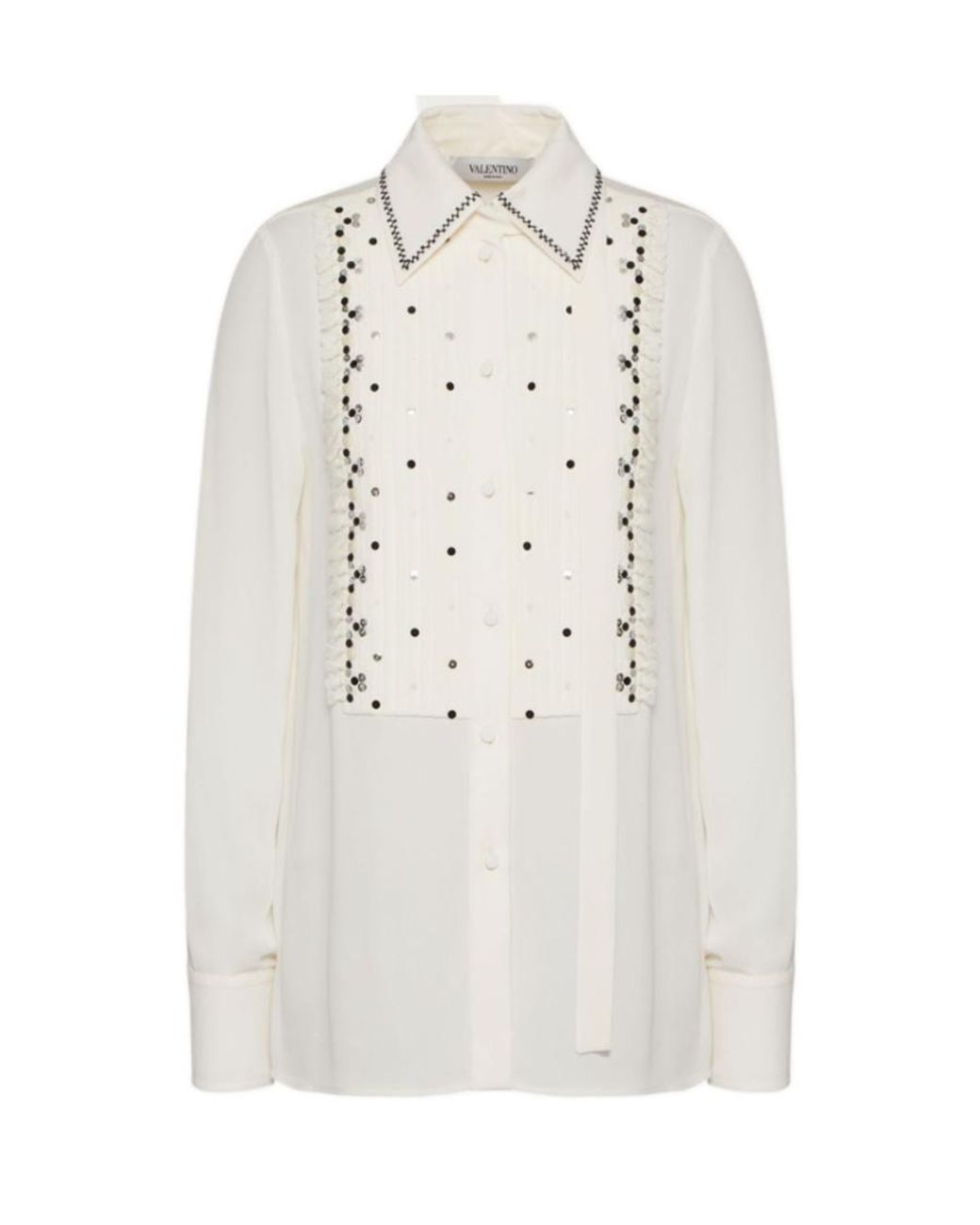 Valentino White Logo Lapel Long-Sleeved Shirt