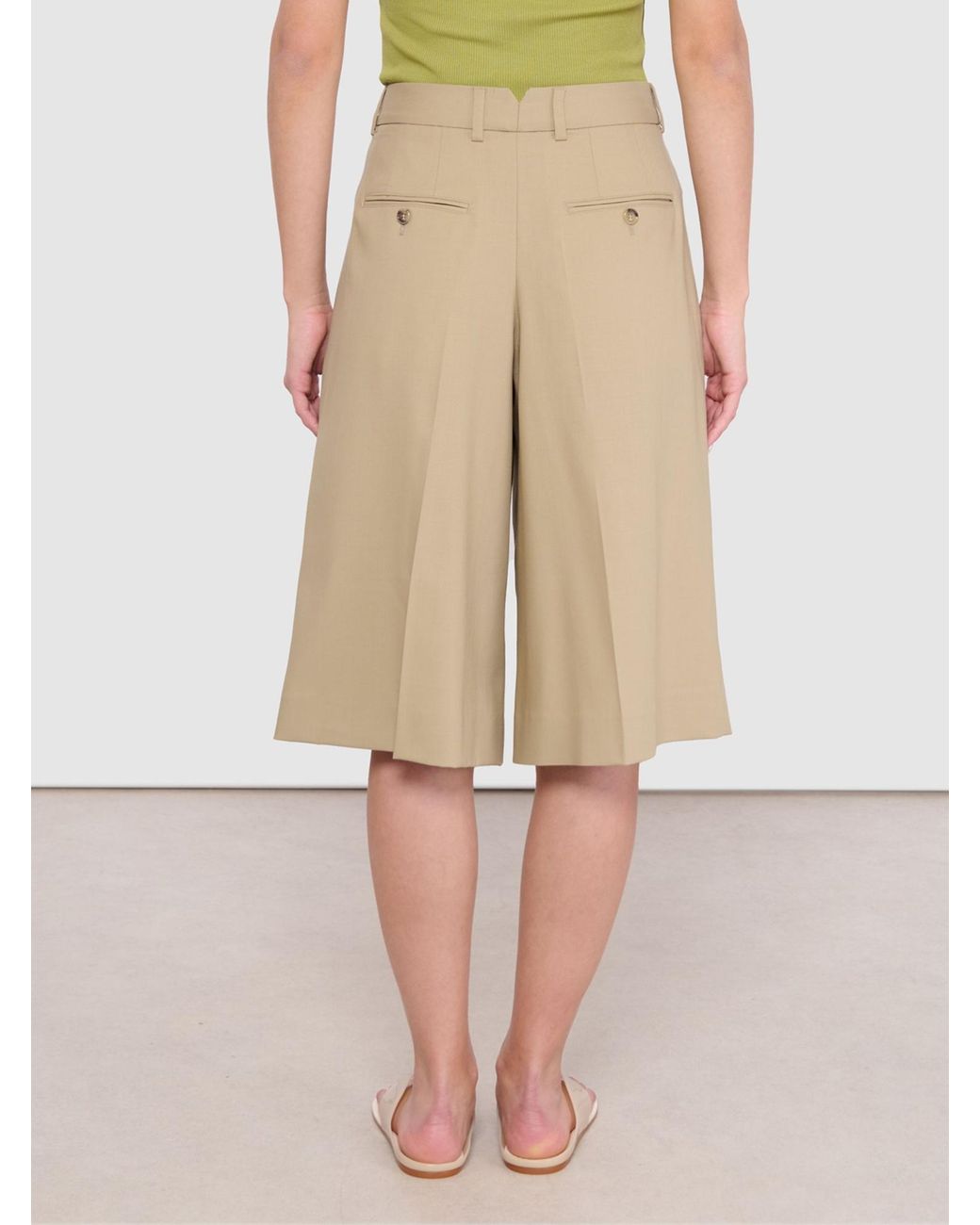 AMI Natural Ami Pleated Wide-Leg Bermuda Shorts
