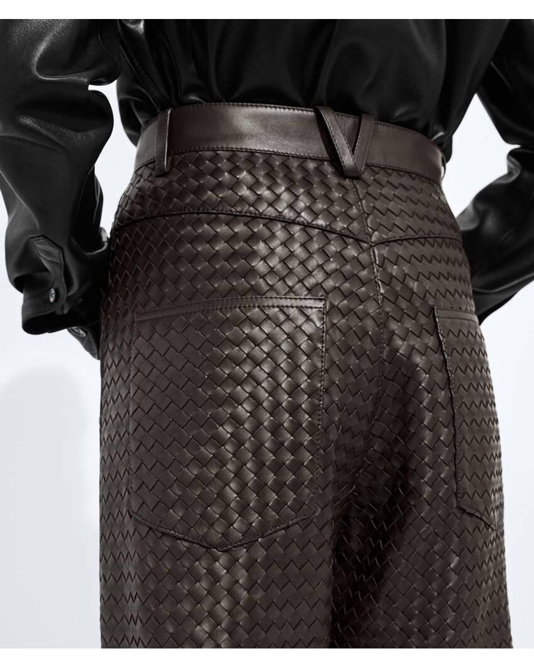 Bottega Veneta Black Intrecciato Leather Pants