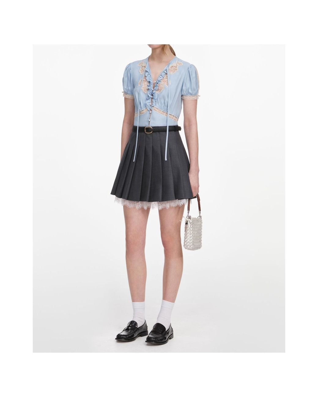 Self-Portrait Blue Lace Trim Button Top