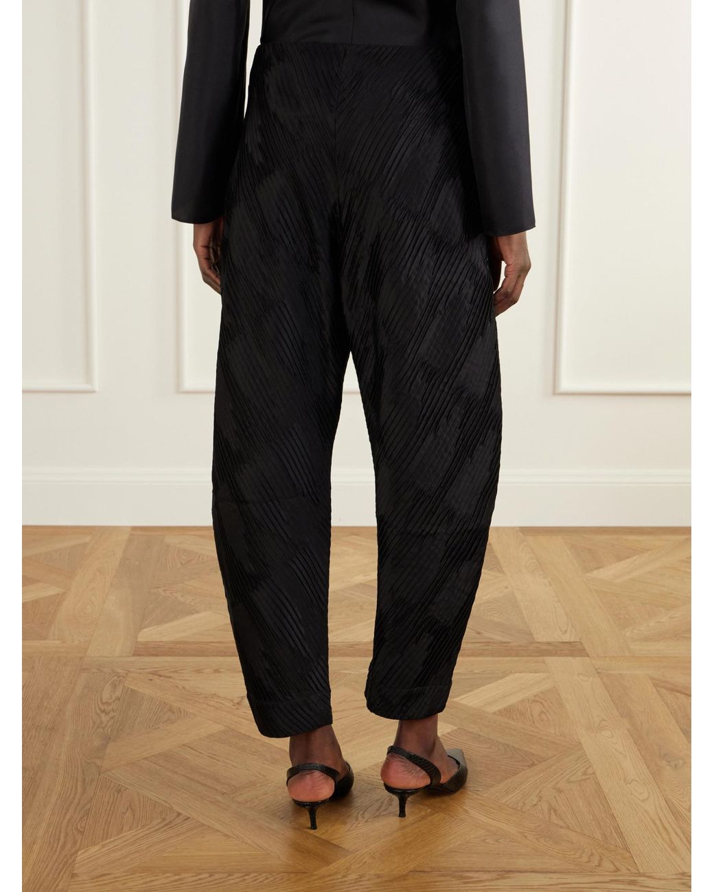 Rohe Black Plissé Satin Tapered Pants