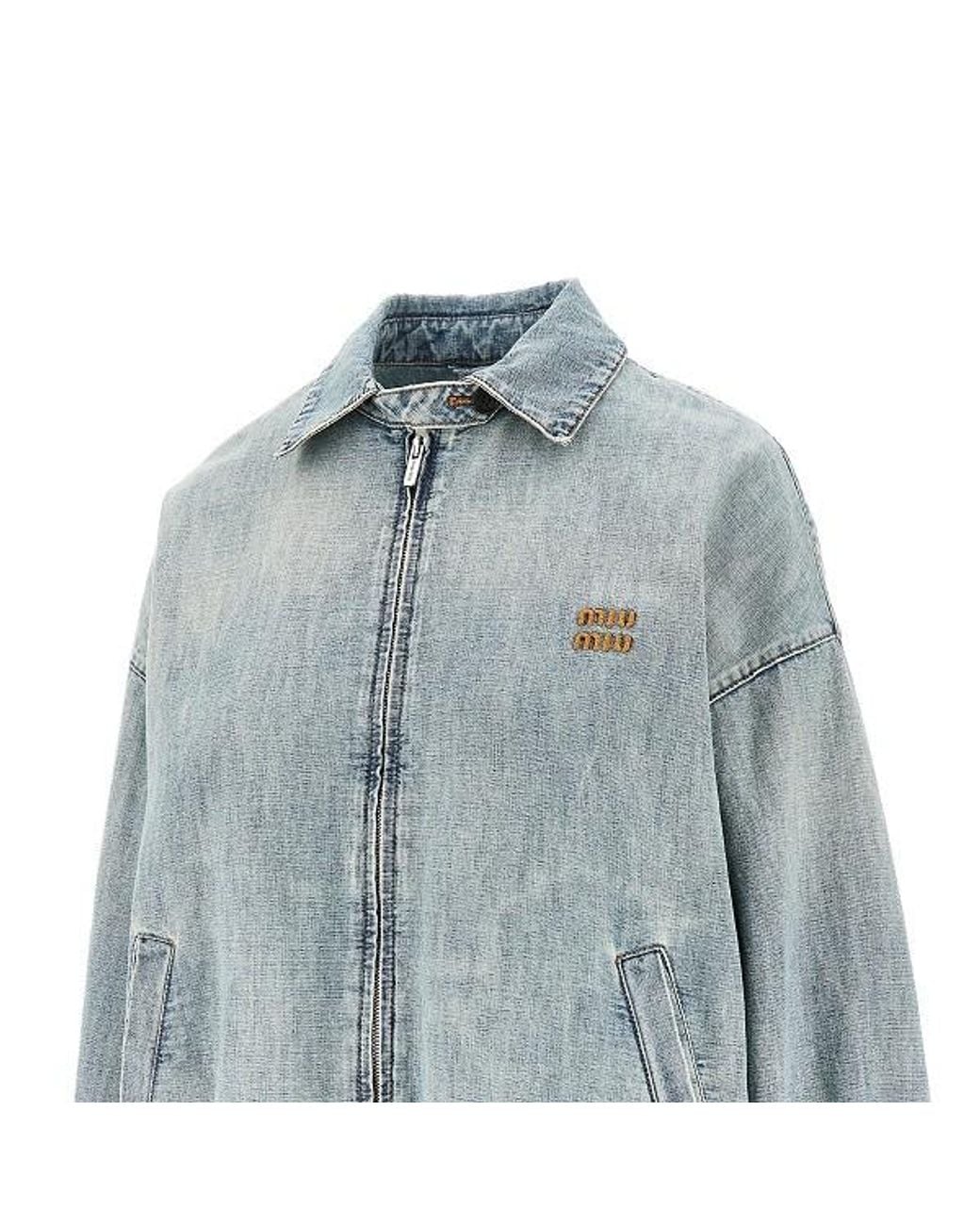 Miu Miu Blue Logo-Detailed Zipped Denim Jacket