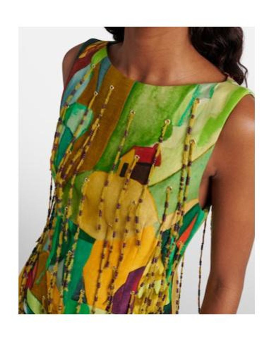 ALÉMAIS Green Mokshini Beaded Linen-Blend Minidress