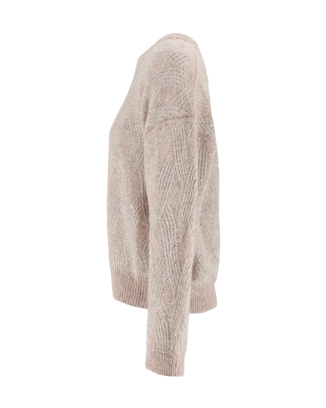 Peserico Natural Sequin-Embellished Cable-Knit Sweater
