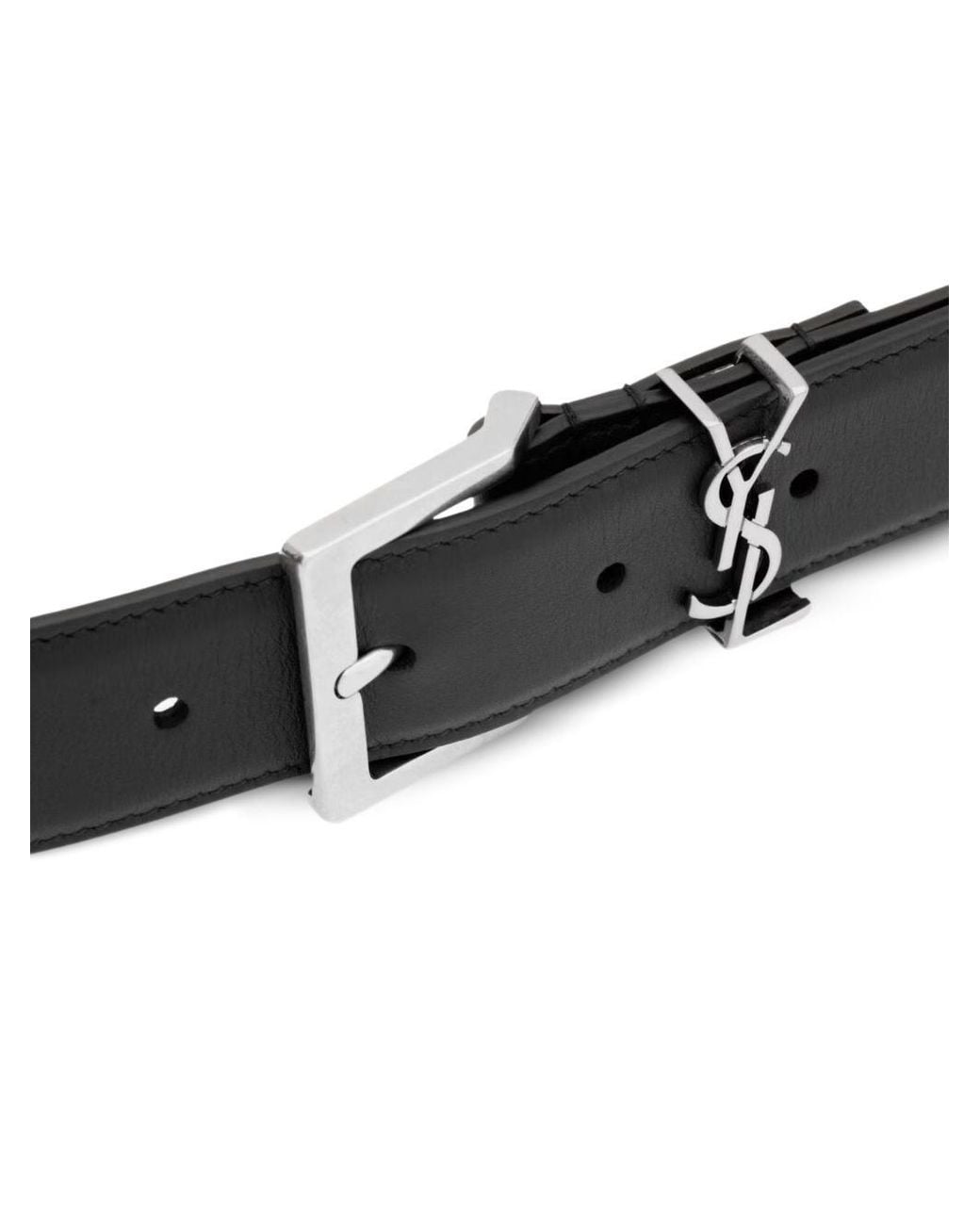 Saint Laurent White Cassandre Buckled Belt for men