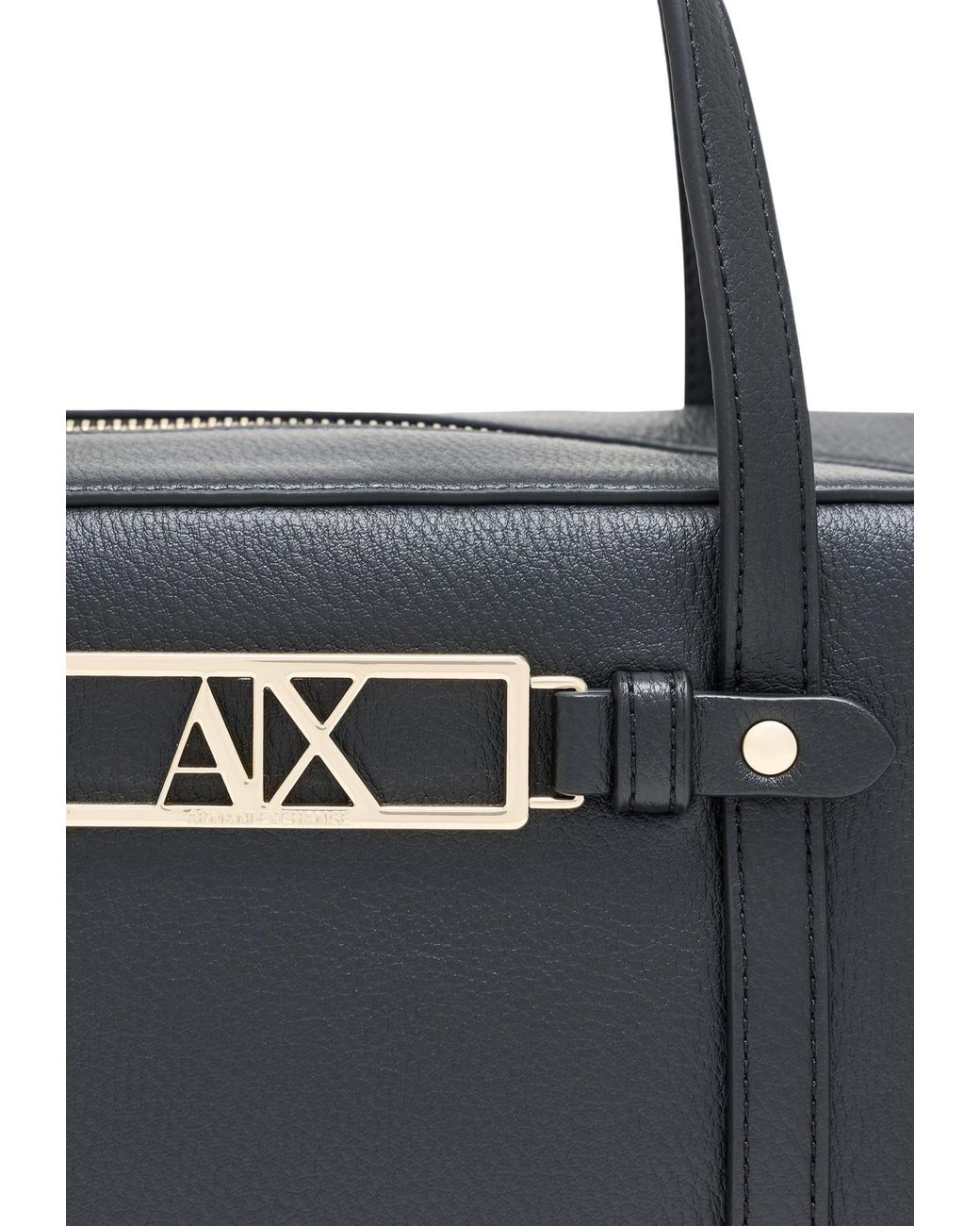 ARMANI EXCHANGE Black Logo-Plaque Leather Tote Bag