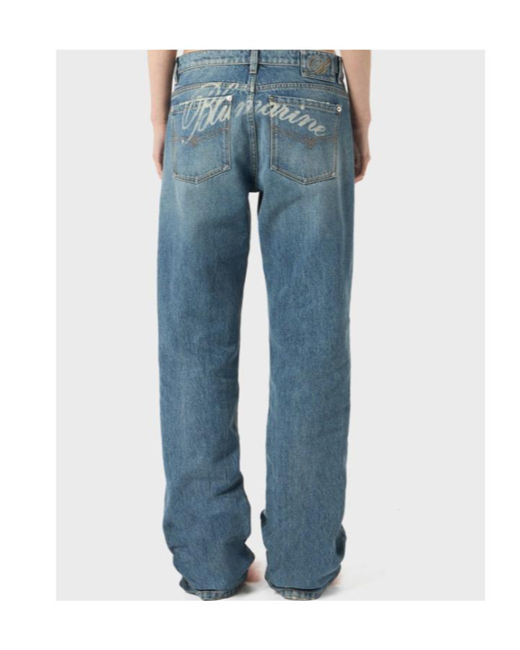 Blumarine Blue Logo Printed Straight-Leg Jeans