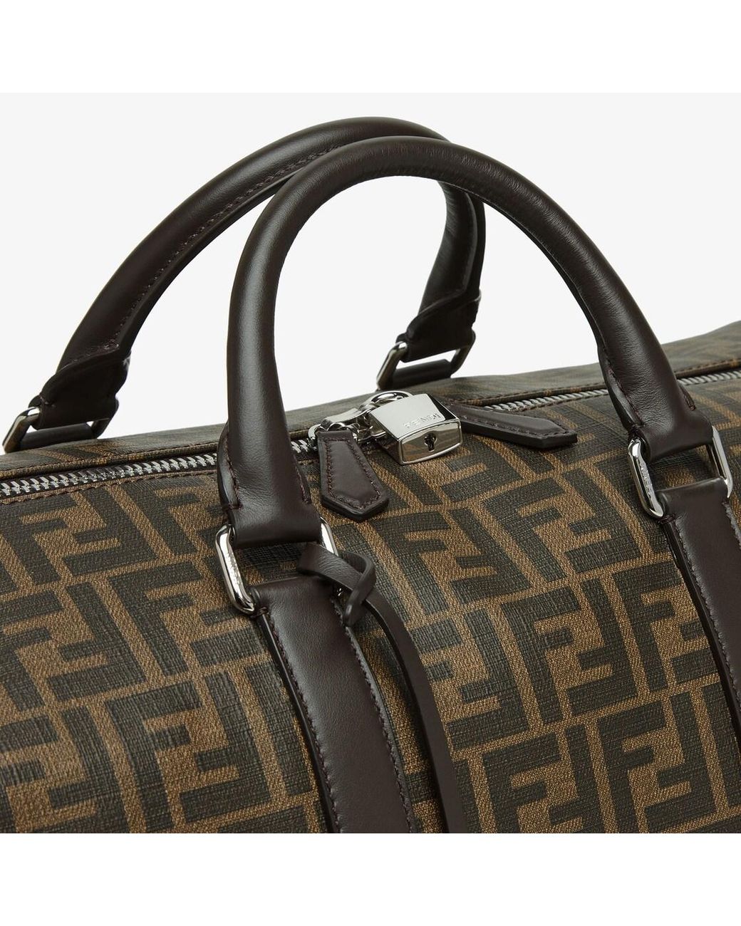 Fendi Brown Logo Detailed Medium Duffle Bag for men