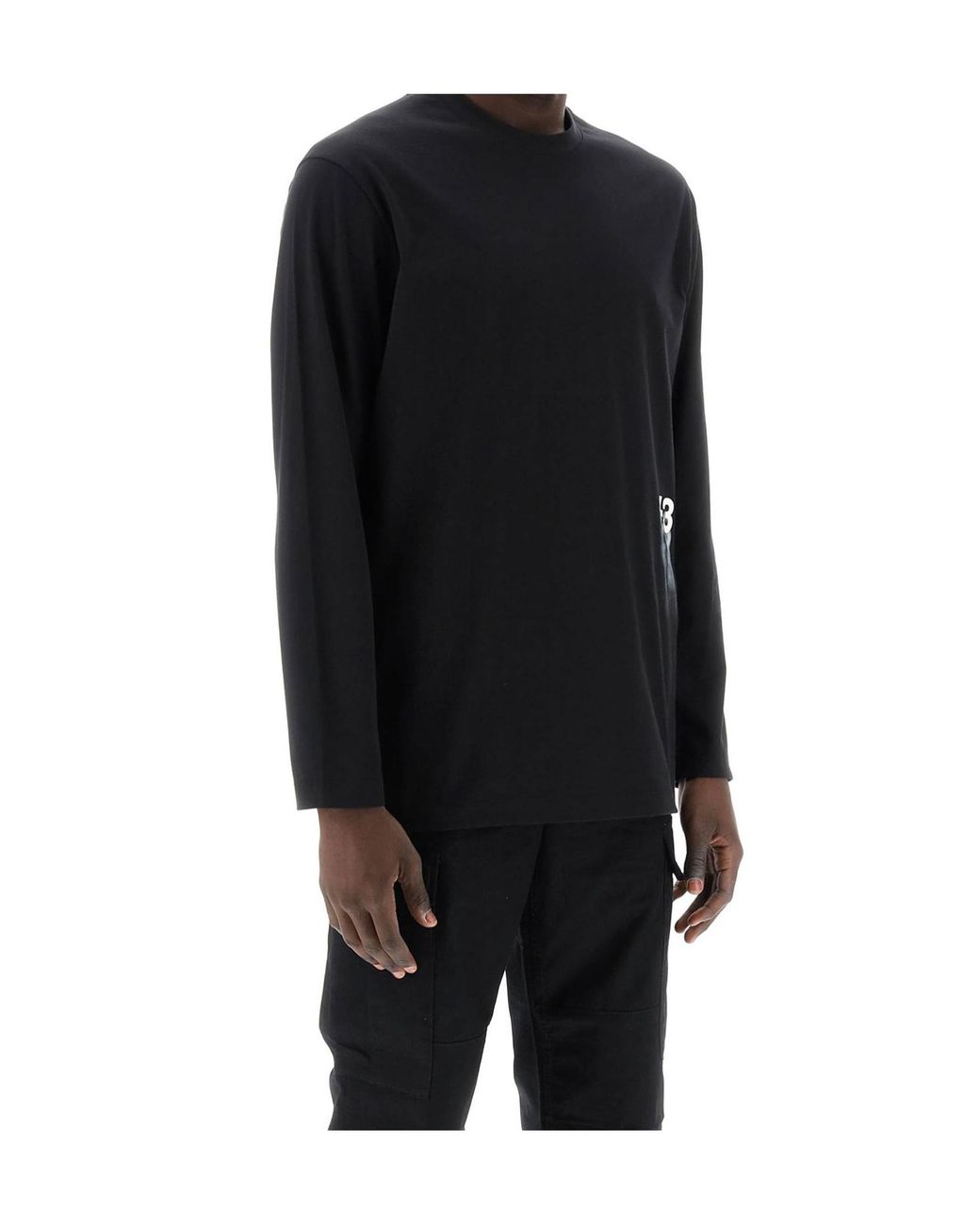 Y-3 Black Logo Printed Long Sleeved T-Shirt for men