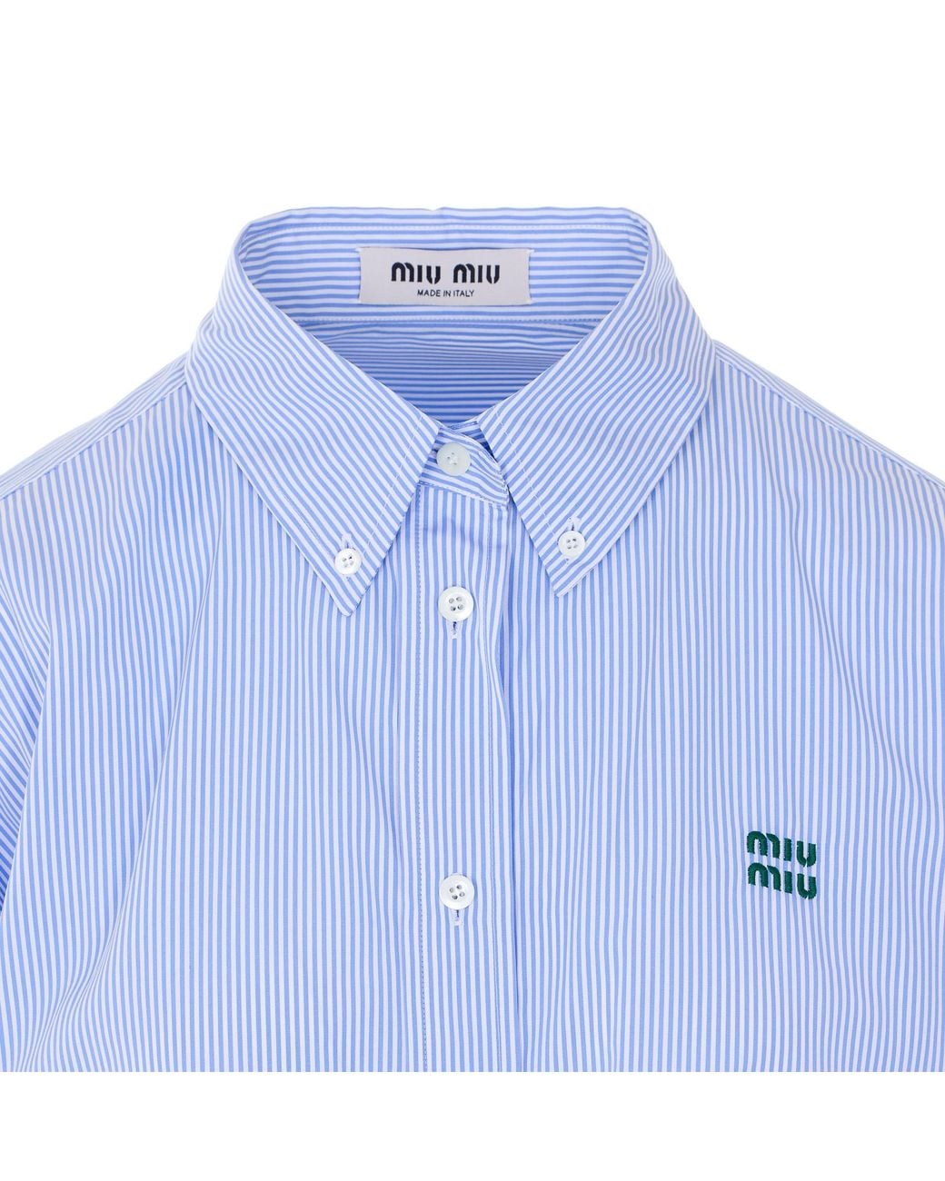 Miu Miu Blue Logo-Embroidered Striped Shirt