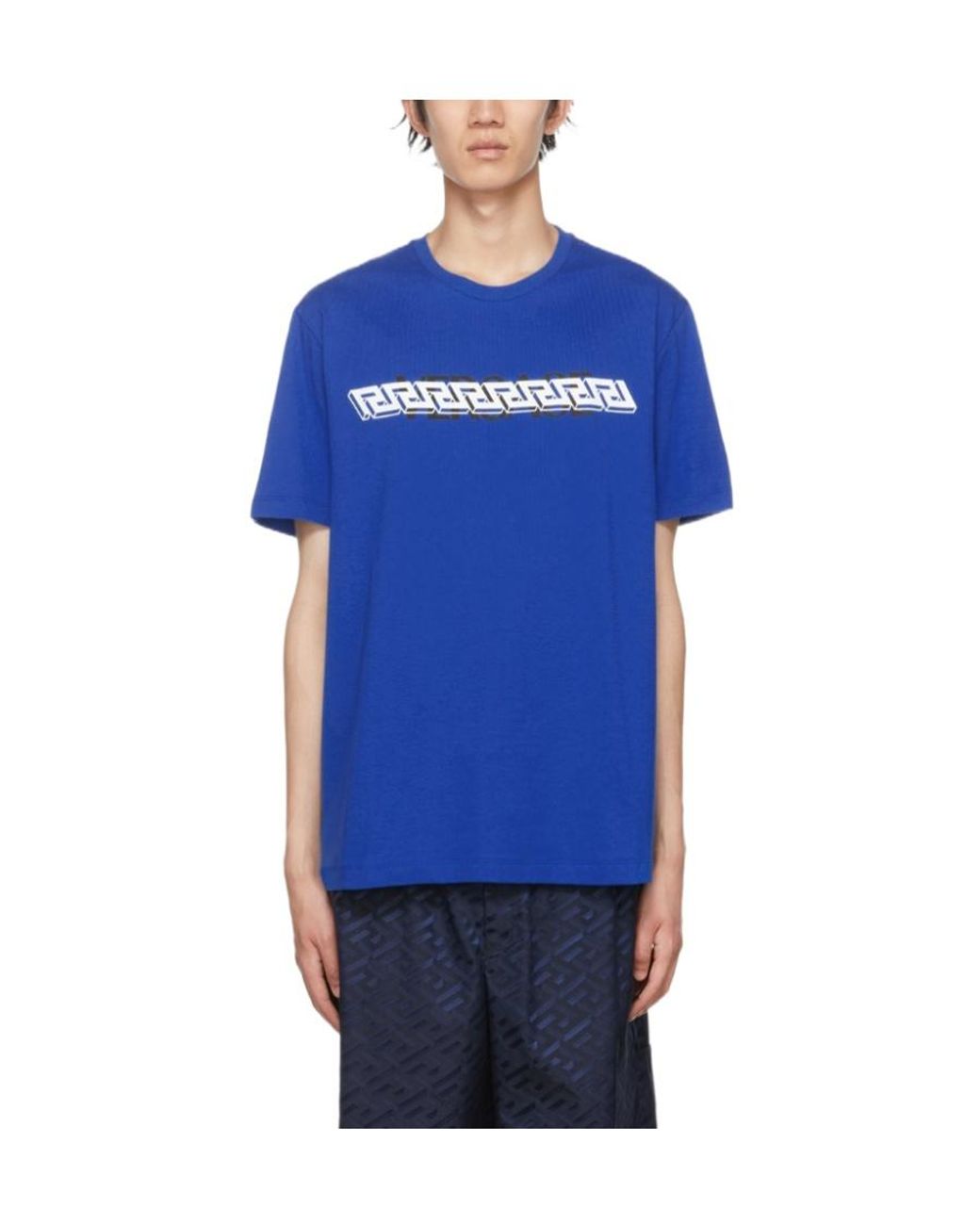 Versace Blue La Greca Print T-Shirt for men