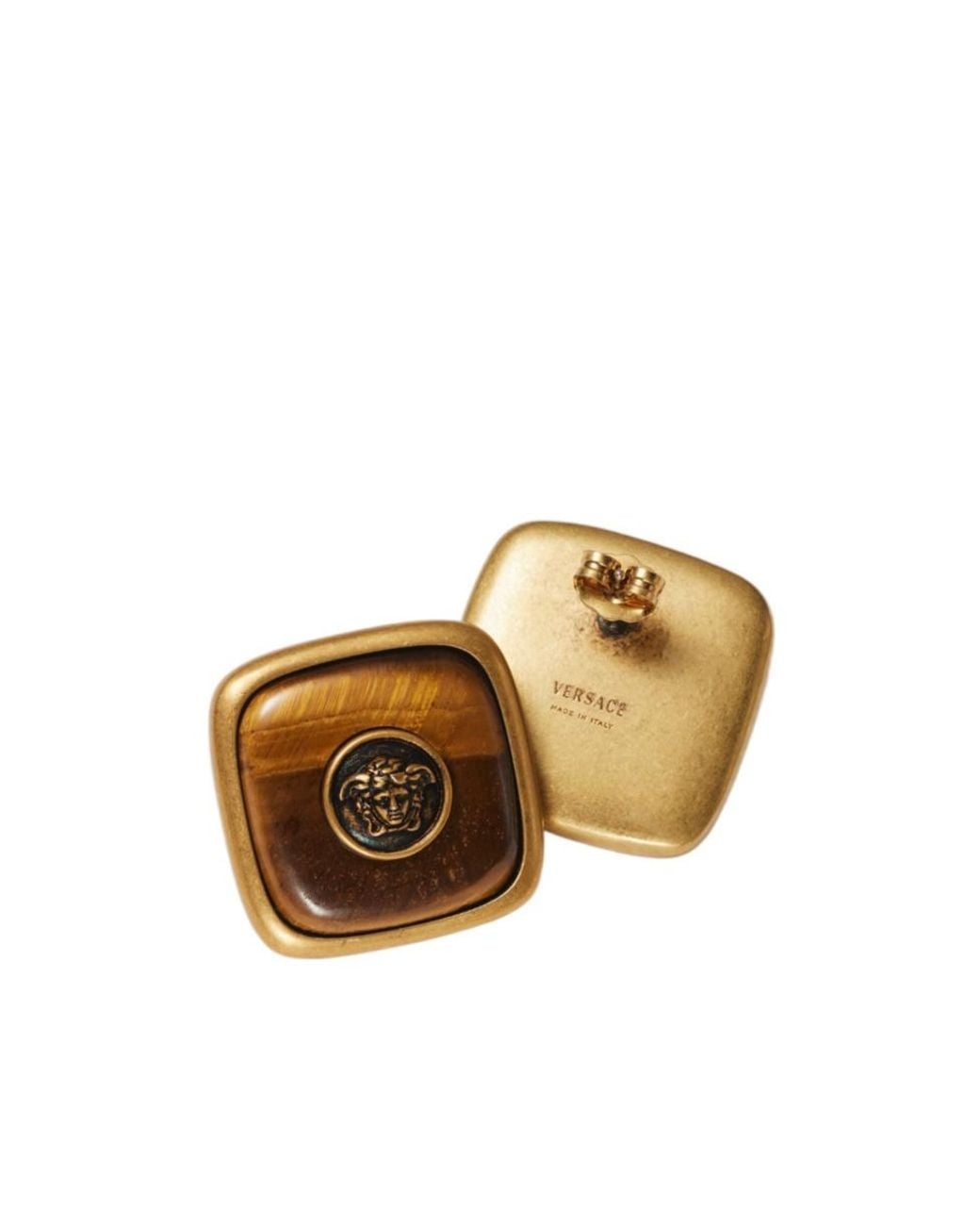 Versace Brown Medusa Square Stud Earrings