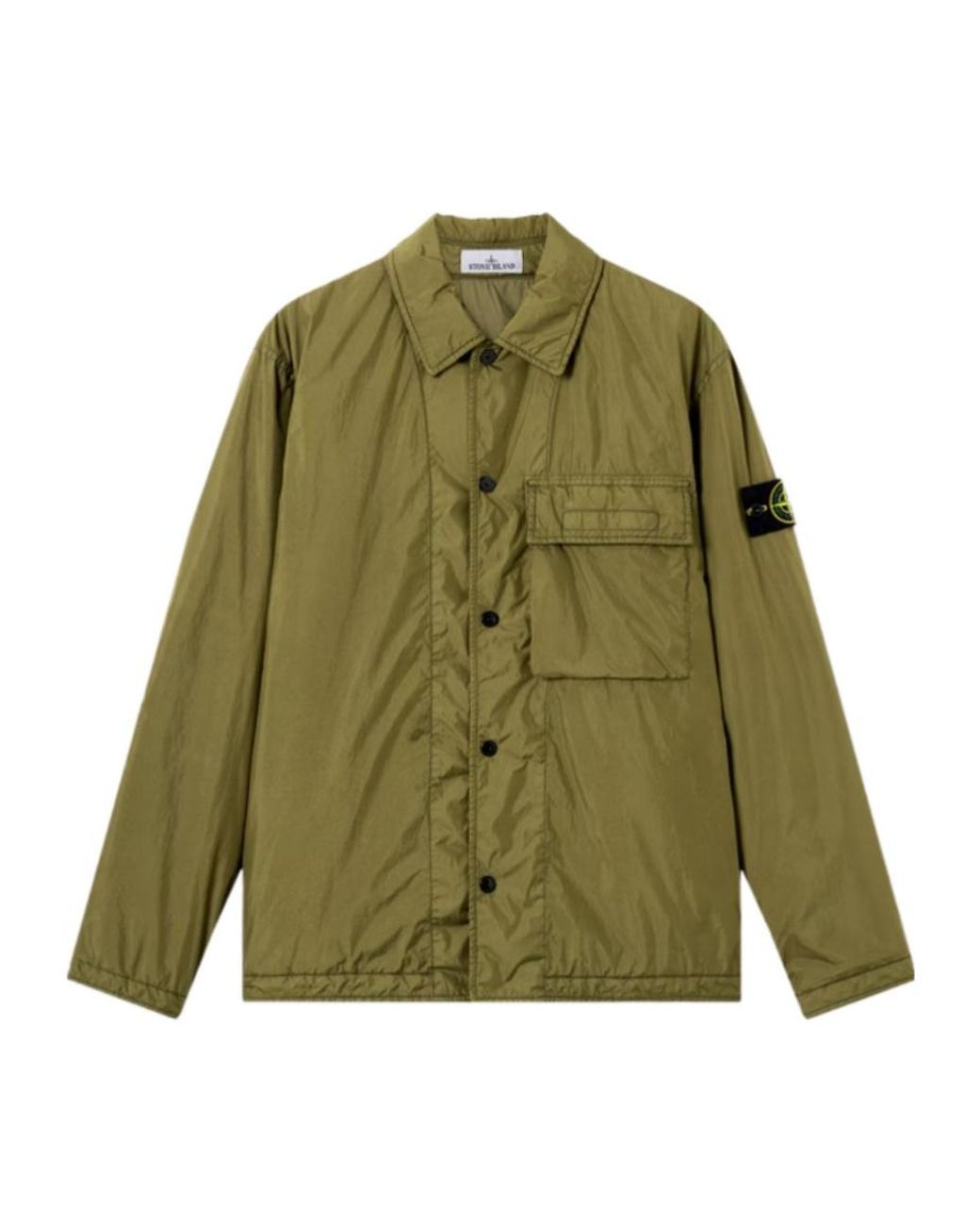 Stone Island Green Logo Patch Buttoned Jacket for men