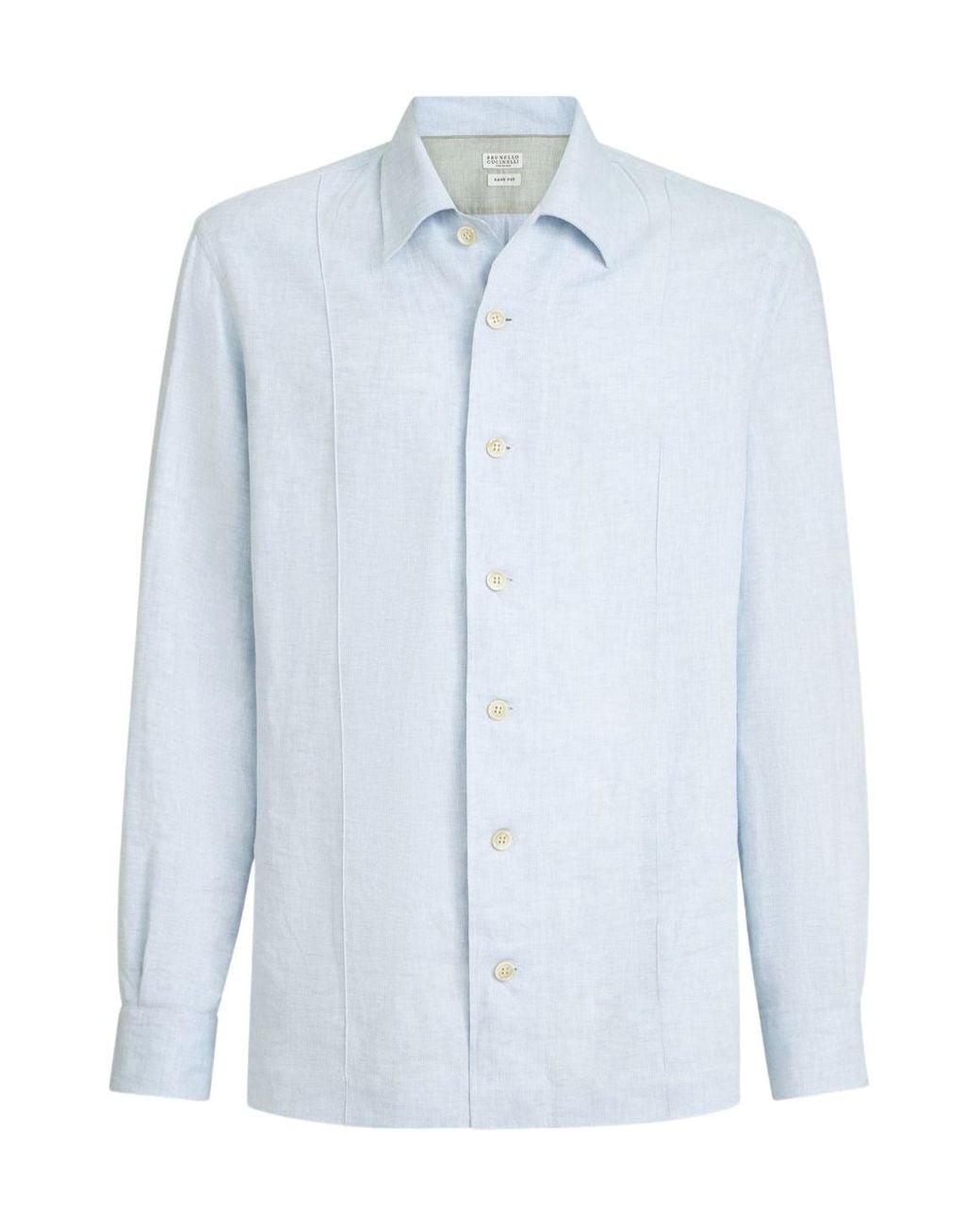 Brunello Cucinelli Blue Crete Detail Shirt for men
