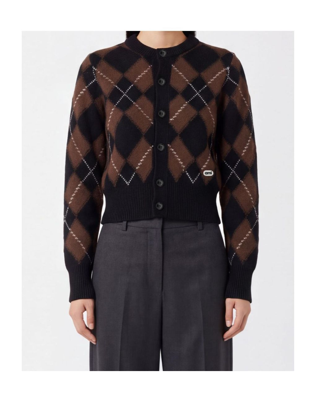 AMI Black Ami Argyle Printed Cardigan