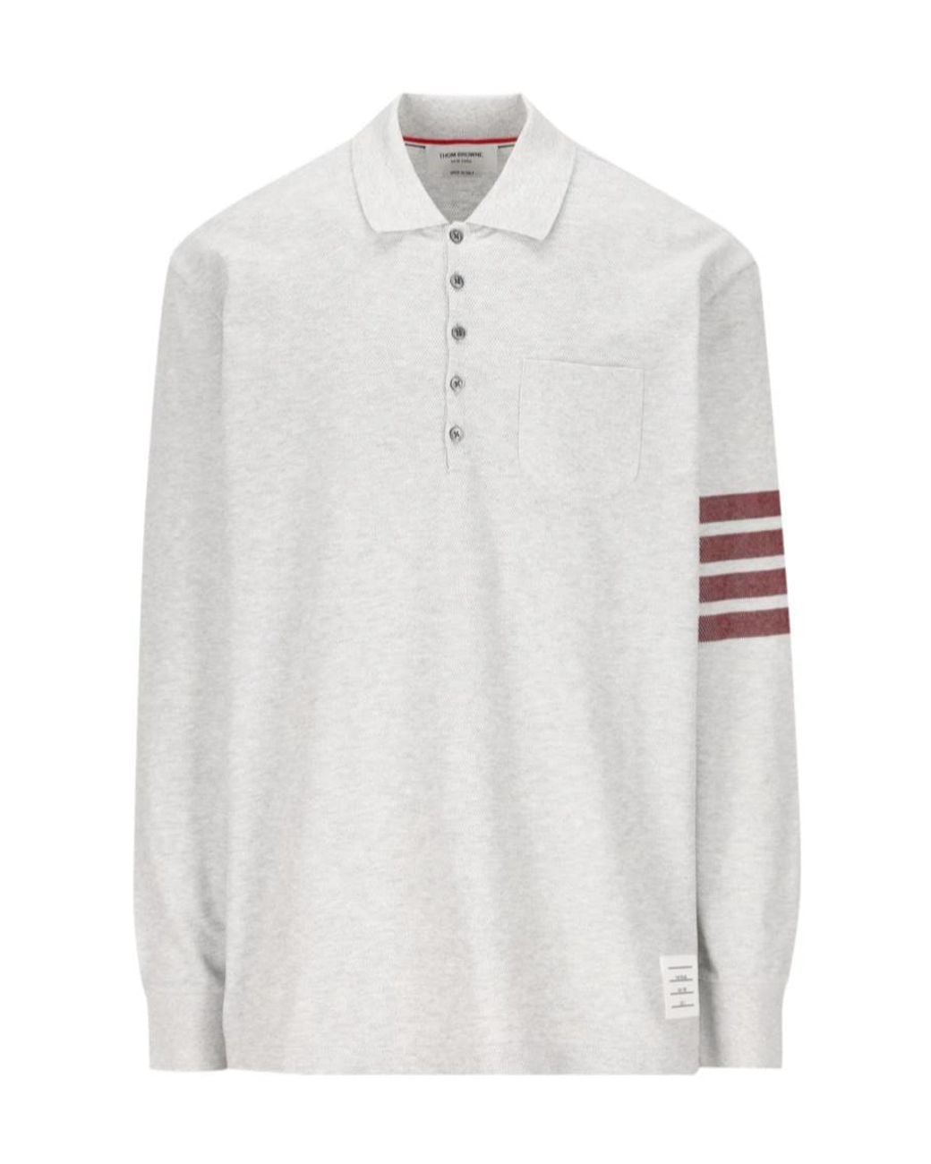 Thom Browne White Stripe-Detailed Long-Sleeved Polo Shirt for men