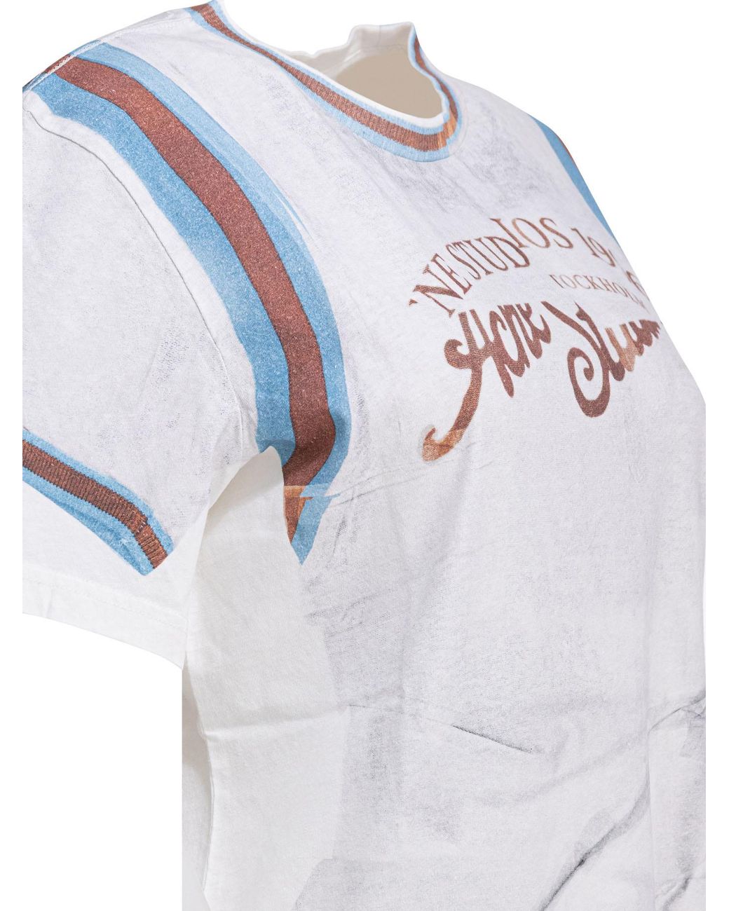 Acne White Logo Printed Crewneck T-Shirt