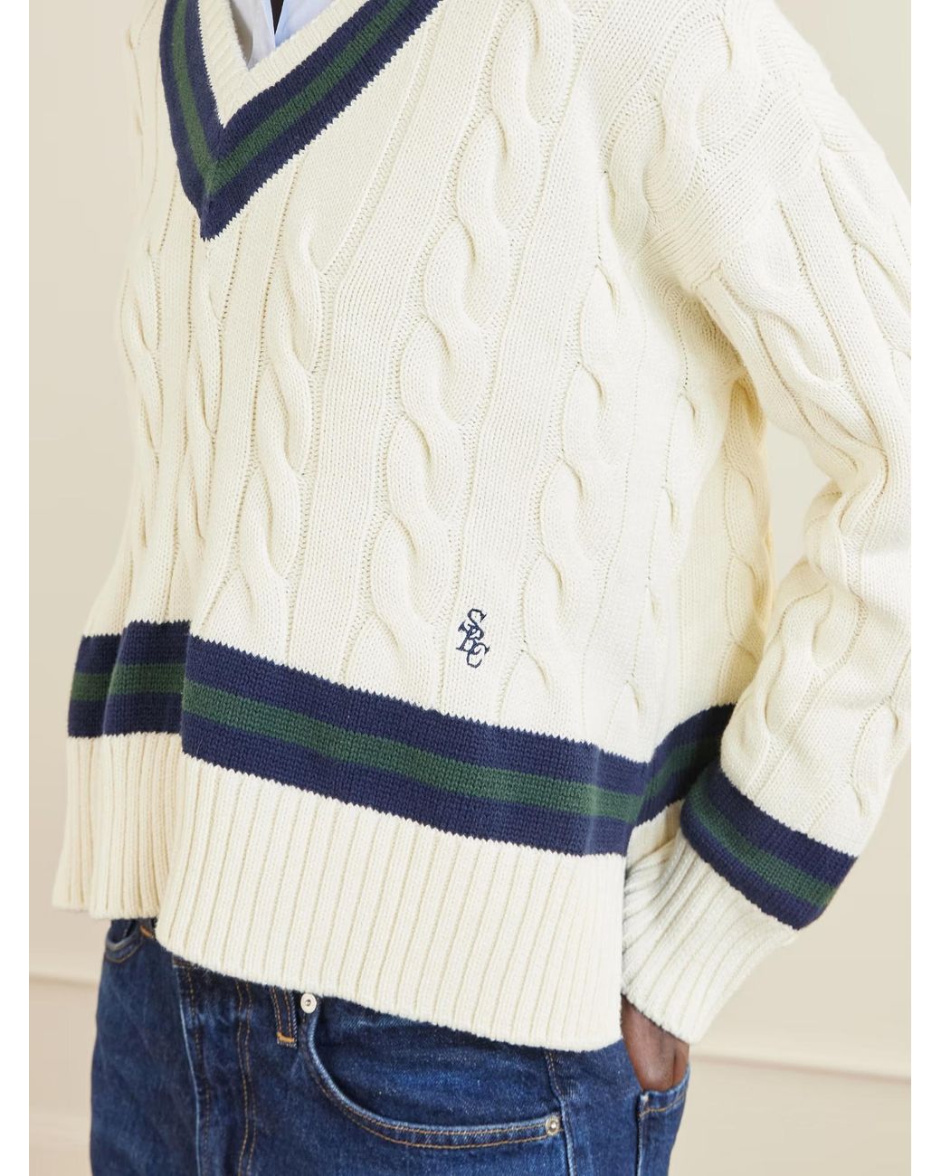 Sporty & Rich Blue Striped Cable Knit Sweater