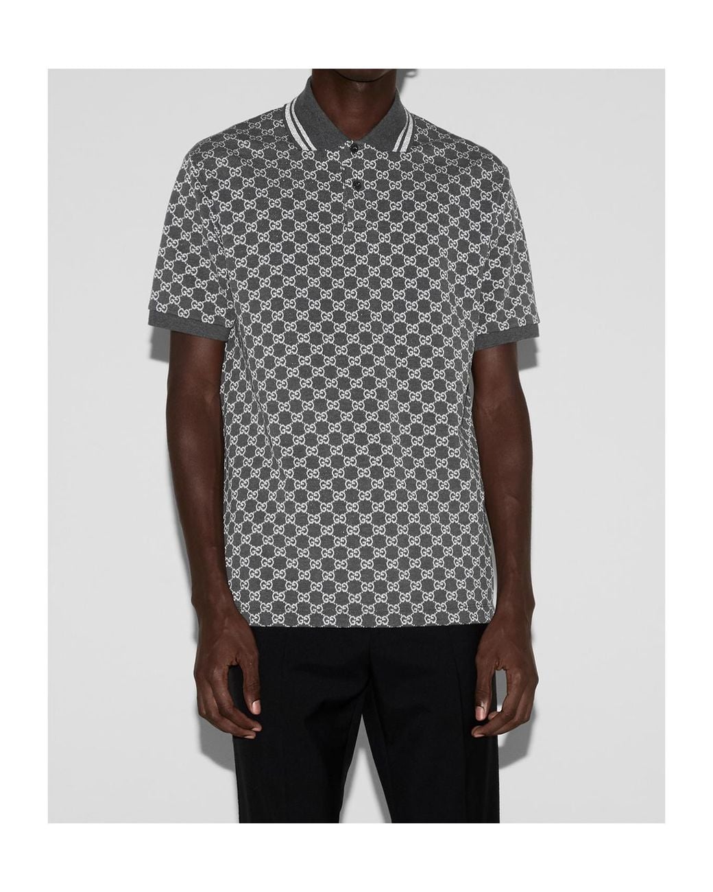 Gucci Gray Gg Jacquard Cotton Piquet Polo Shirt for men