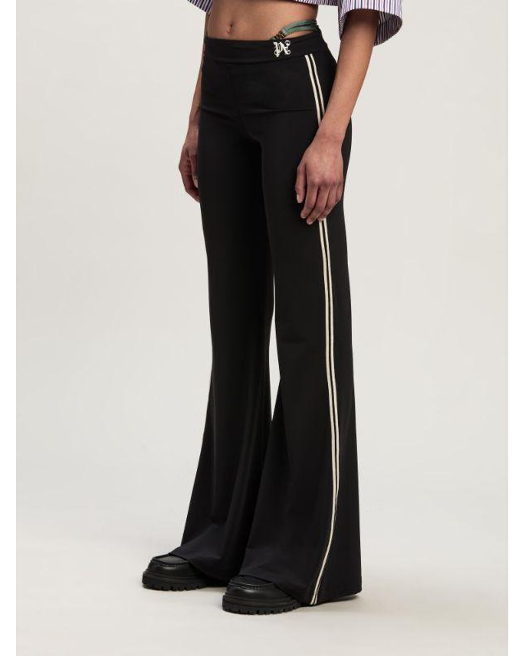 Palm Angels Black Side Stripe Detailed Flared Trousers