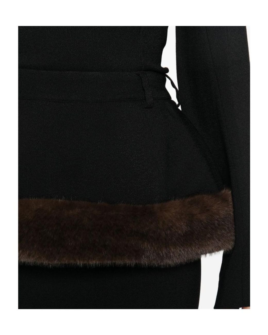 Stella McCartney Black Faux-Fur Peplum Midi Dress