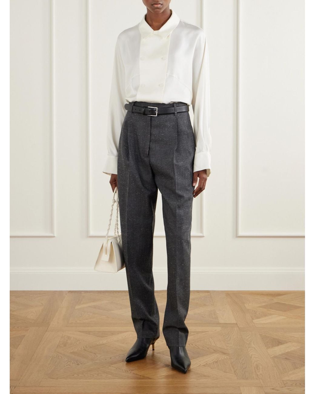 Rohe Gray Daria Pleated Wool-Blend Straight-Leg Pants