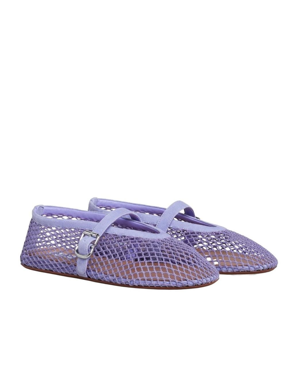 Alaïa Purple Alaïa Buckle Strap Fishnet Ballet Flats