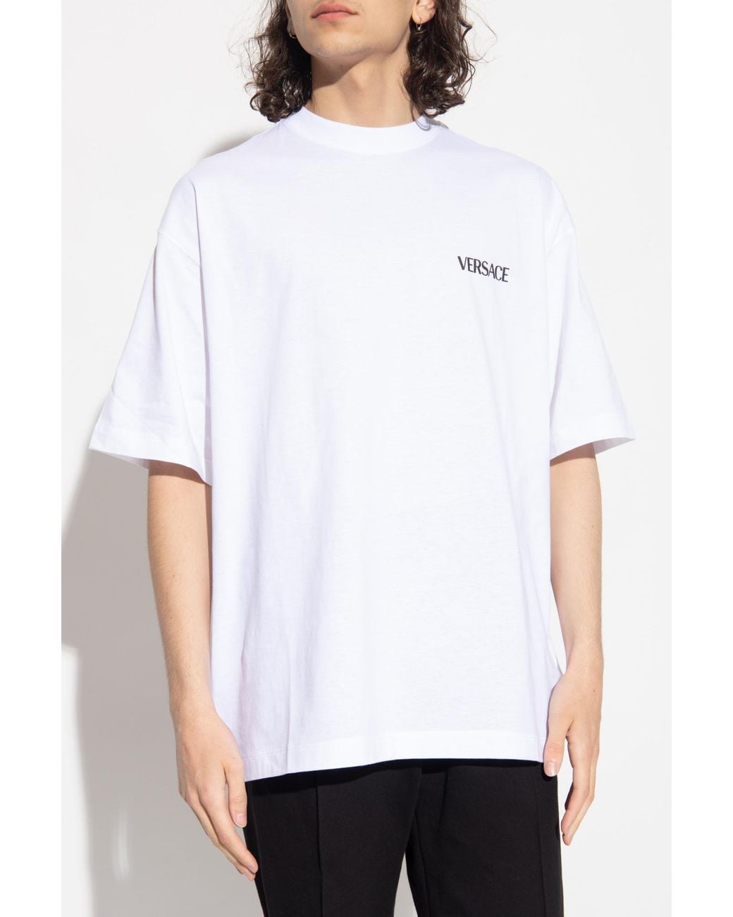 Versace White T-Shirt With Round Neck And Short Sleeves for men