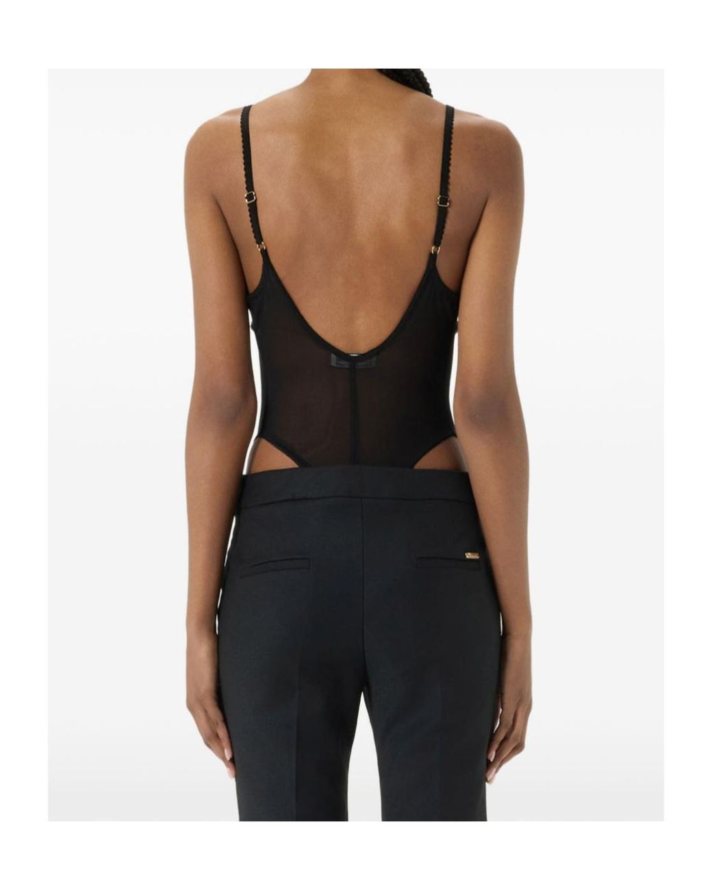 Blumarine Black Marquisette And Lace Thong Bodysuit