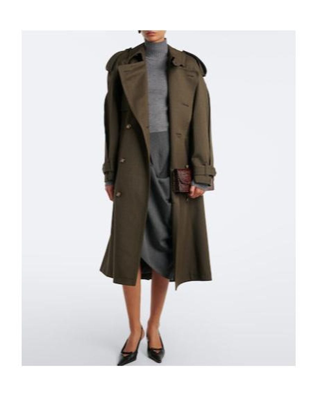 Victoria Beckham Gray Belted Waist Trench Coat
