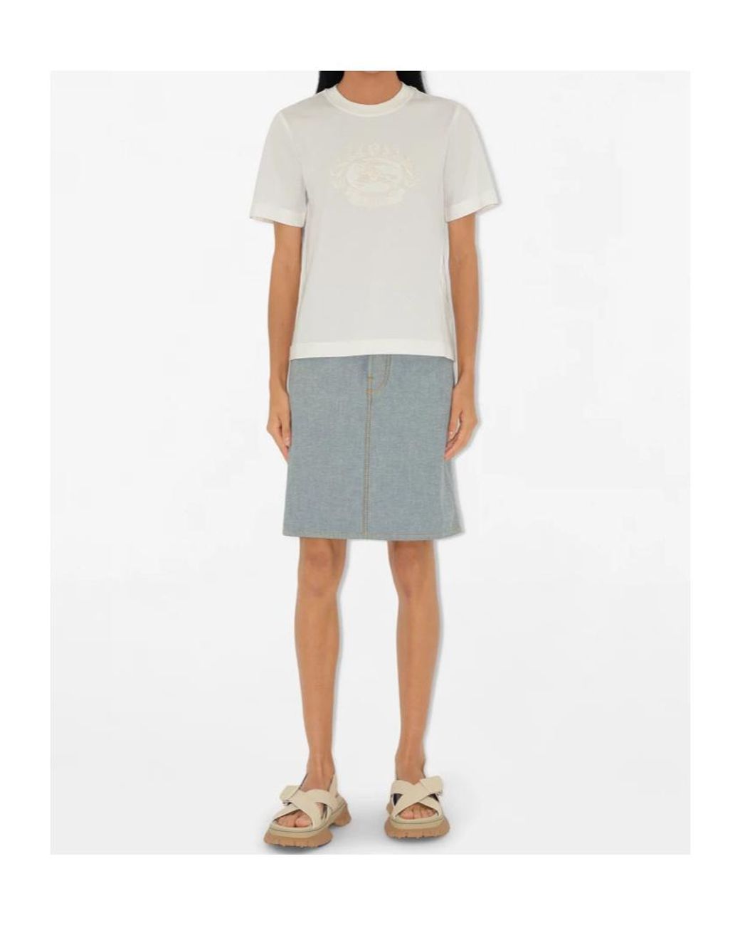 Burberry White Logo Embroidered Crewneck T-Shirt