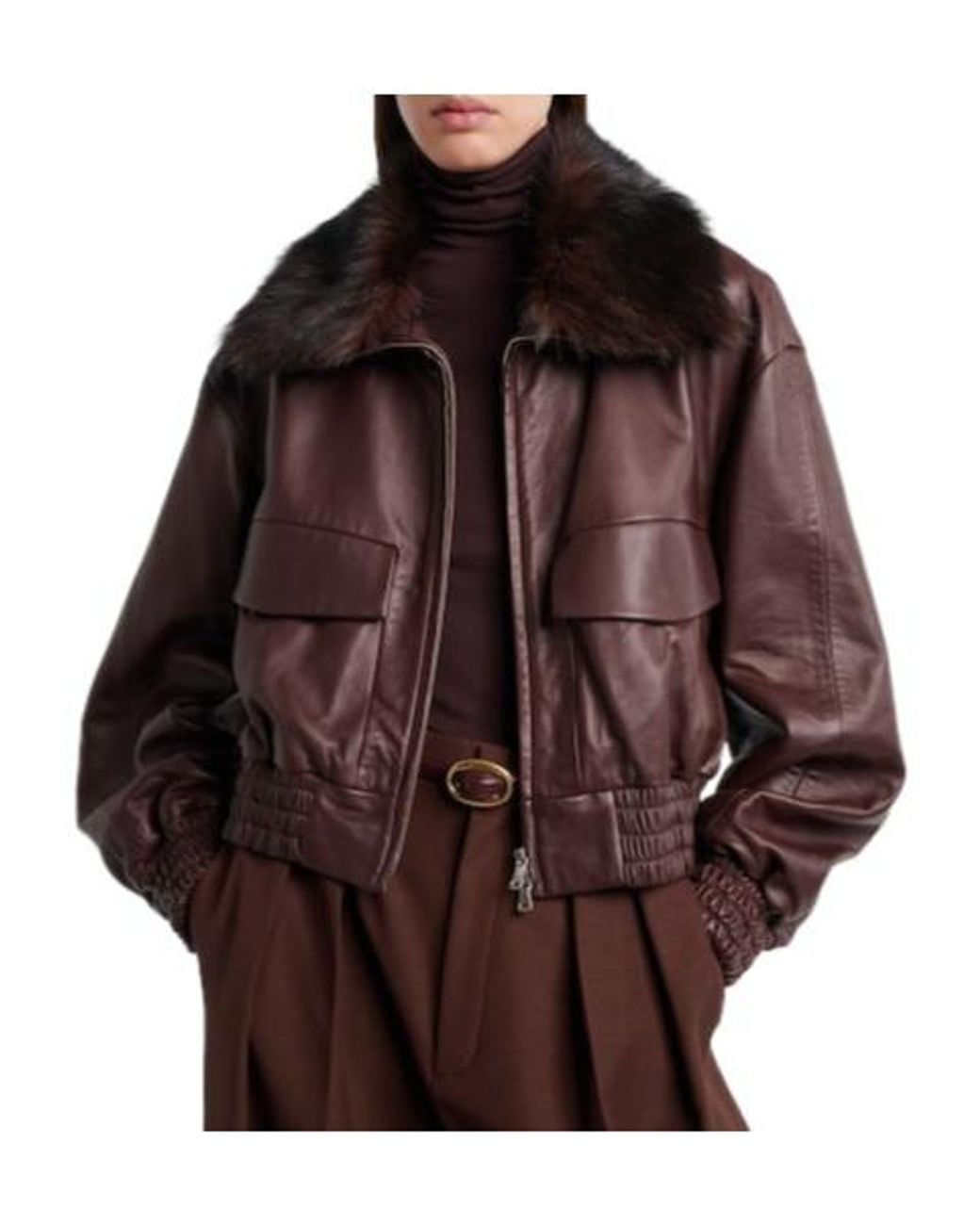 Nour Hammour Brown Leather Blouson Jacket