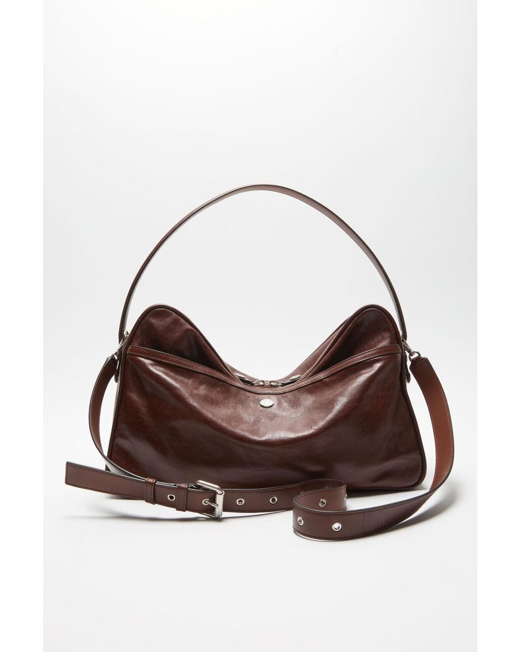 Acne Brown Blucke-Detail Leather Shoulder Bag