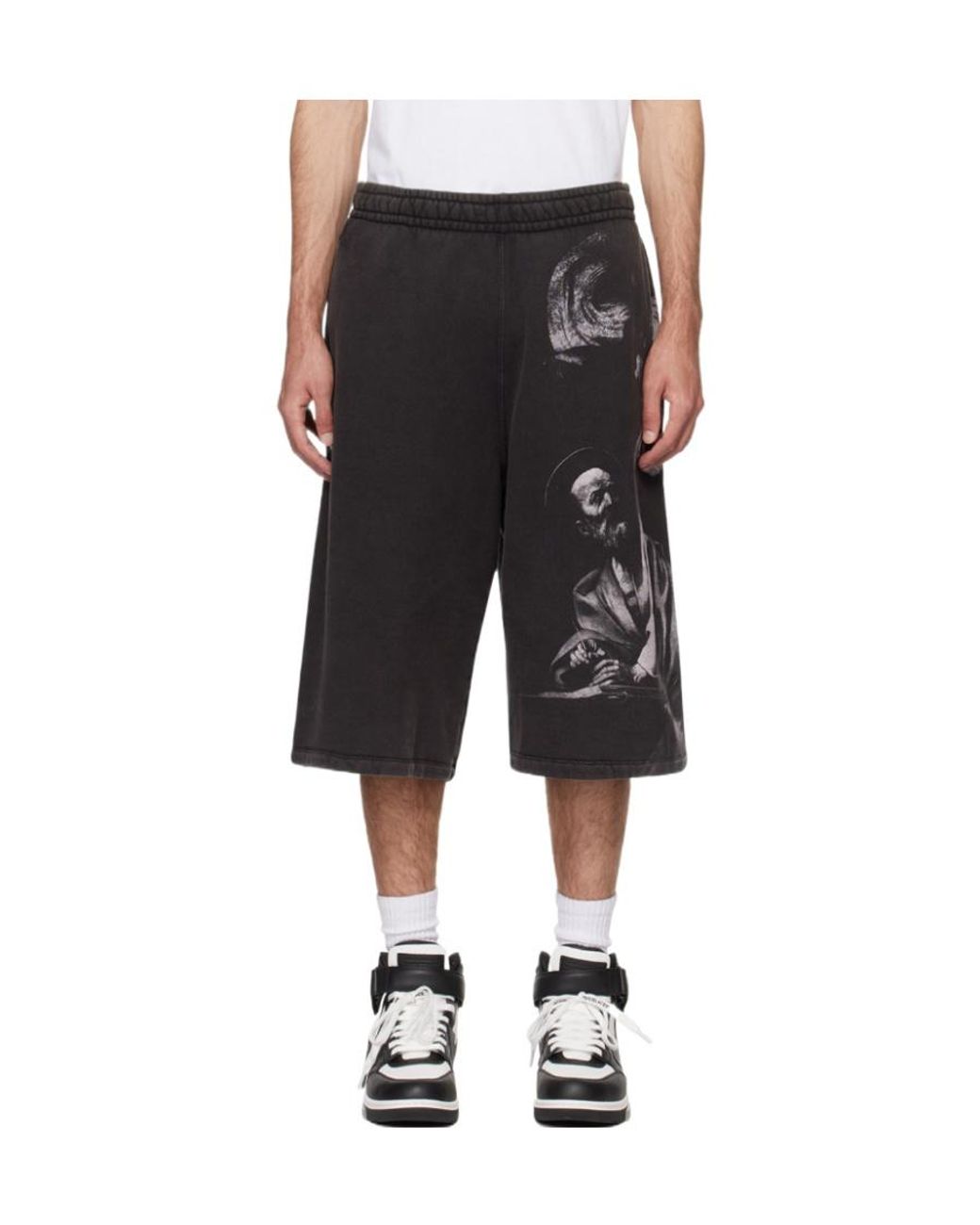 Off-White c/o Virgil Abloh Black Graphic Printed High Waist Shorts for men