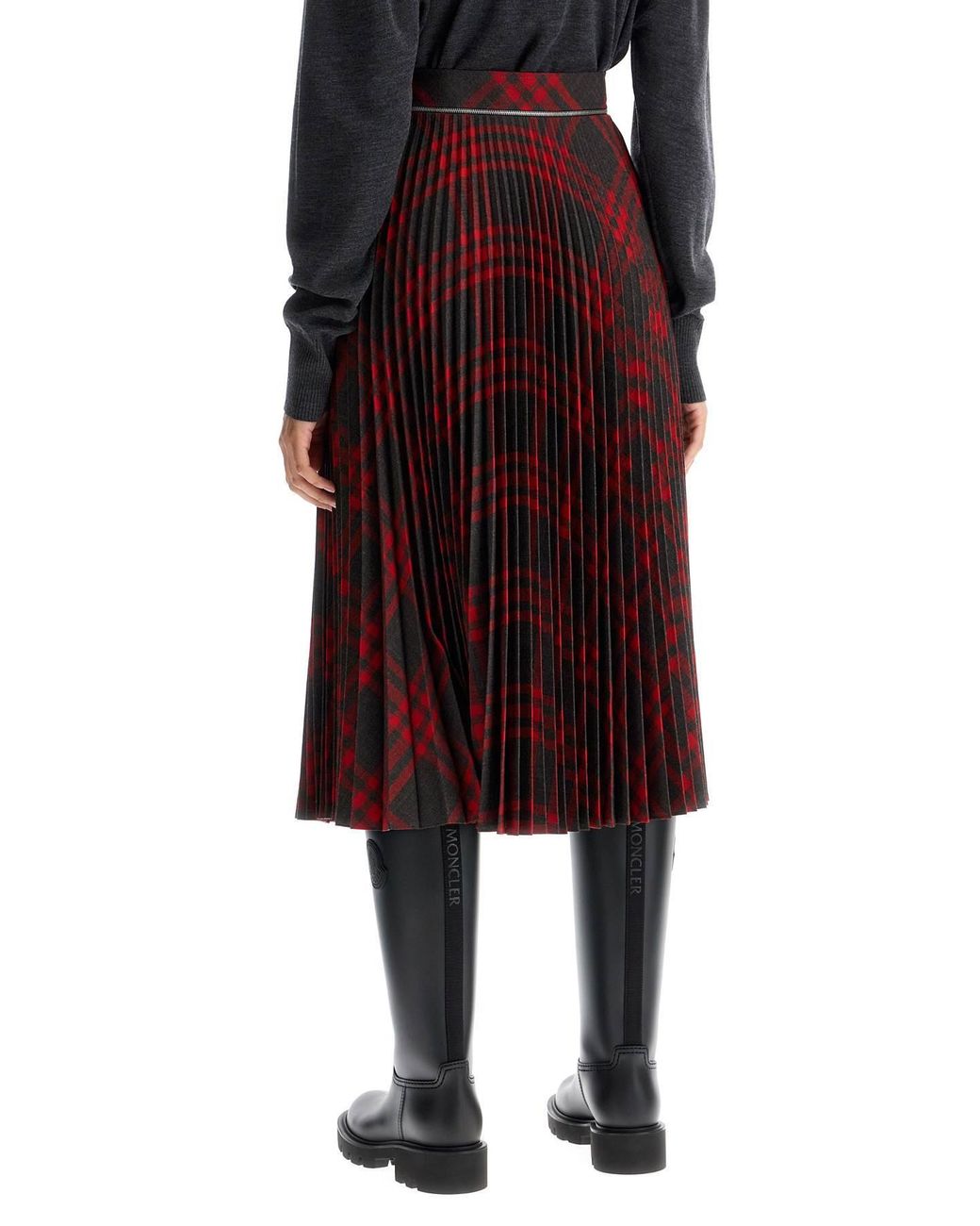 Burberry Purple Checked Pleated Zip-Detailed Skirt