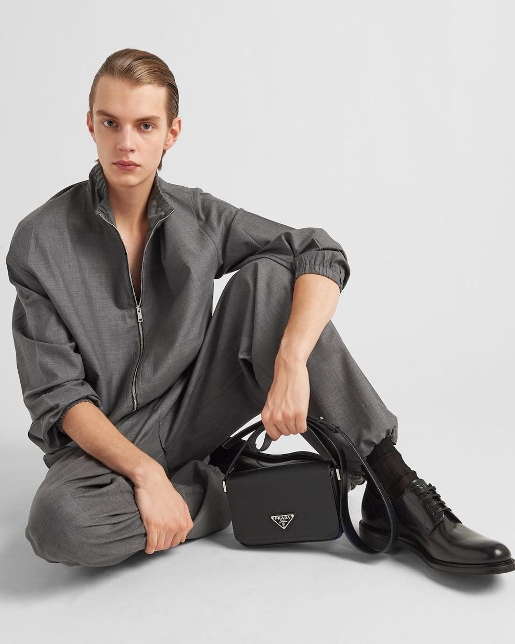 Prada Gray Wide-Leg Tailored Trousers for men