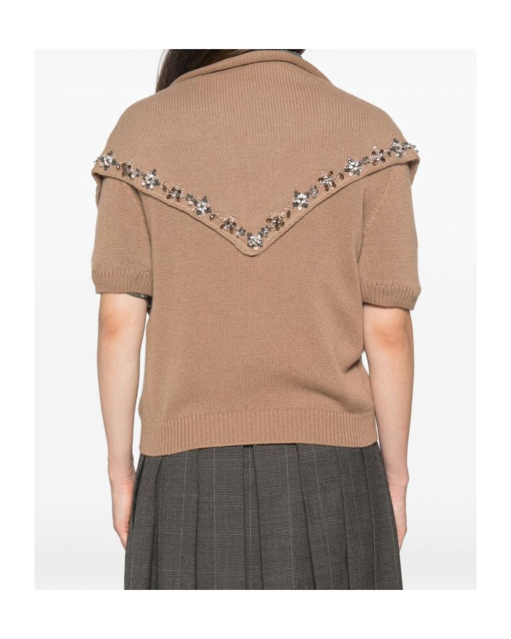 Prada Brown Embellished Knitted Jumper